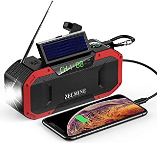 Emergency Weather Radio, 5000mAh Portable Hand Crank NOAA Radio, Solar FM AM Radio IPX5 Waterproof, Cell Phone Power Bank and Player, Radio for Outdoor Camping with SOS Alarm, Compass, Flashlight