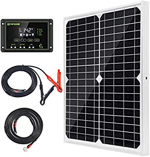 TP-solar Solar Panel Kit 20W 12V Monocrystalline with 10A Solar Charge Controller + Extension Cable with Battery Clips O-Ring Terminal for RV Marine Boat Off Grid System