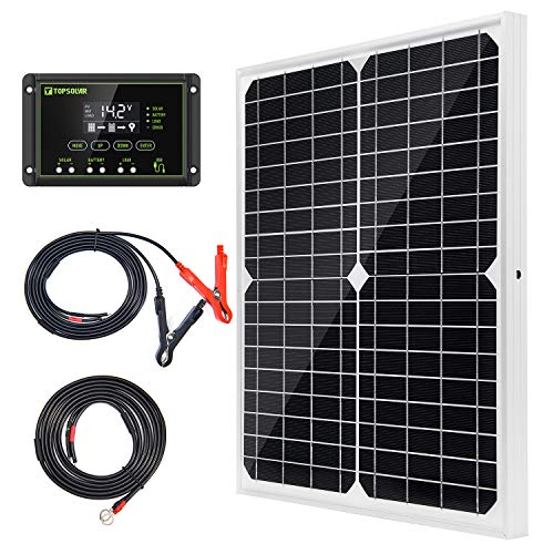 TP-solar Solar Panel Kit 20W 12V Monocrystalline with 10A Solar Charge Controller + Extension Cable with Battery Clips O-Ring Terminal for RV Marine Boat Off Grid System