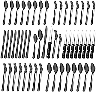 Black Silverware Set, Umite Chef 24 Piece Stainless Steel Flatware Set, Kitchen Cutlery Set Service for 4, Tableware Eating Utensil Set with Steak Knives for Home and Restaurant, Dishwasher Safe