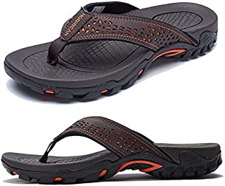 KIIU Mens Flip Flop Indoor and Outdoor Thong Sandals Beach Slippers Brown, 44