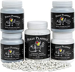 Rock Tumbler Grit Kit and Ceramic Tumbling Filler Media | Polly Plastics (4.5 Pounds Total Weight)