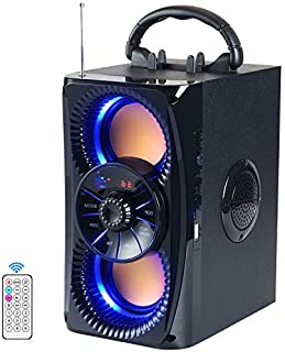 Bluetooth Speakers, Portable Wireless Speaker with Lights, Double Subwoofer Heavy Bass, FM Radio, SD Player, Remote, Suitable for Travel, Indoors and Outdoors, 4 Loud Speakers