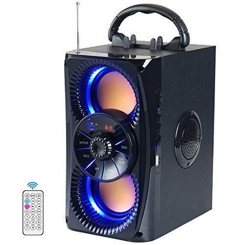 Bluetooth Speakers, Portable Wireless Speaker with Lights, Double Subwoofer Heavy Bass, FM Radio, SD Player, Remote, Suitable for Travel, Indoors and Outdoors, 4 Loud Speakers