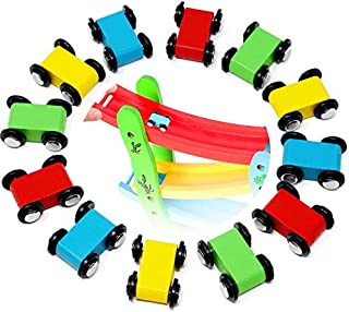 Lewo 12 Pack Mini Wooden Race Replacement Cars for Ramp Toy Toddlers Race Car Racer Set