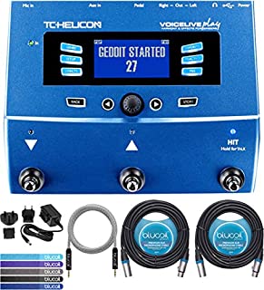 TC Helicon VoiceLive Play Vocal Effects Pedal Bundle with 12V 400mA DC Power Supply, Blucoil 2-Pack of 20-FT Balanced XLR Cables, 5-FT Audio Aux Cable, and 5-Pack of Reusable Cable Ties