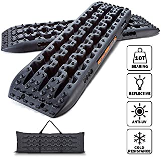 LEADRACKS Traction Boards for Off-Road Truck, Cars, Sand, Snow, Mud, 4X4 Recovery Traction Mats for Tire Traction Track Tool & Vehicle Extraction with Safety Reflective Stickers and Bag, 2 Pcs, Black