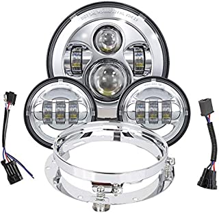 TRUCKMALL 7 inch LED Headlight Fog Passing Lights DOT Kit Ring Motorcycle for Harley Davidson Touring Road King Ultra Classic Electra Street Glide Tri Cvo Heritage Softail Slim Deluxe Fatboy Chrome