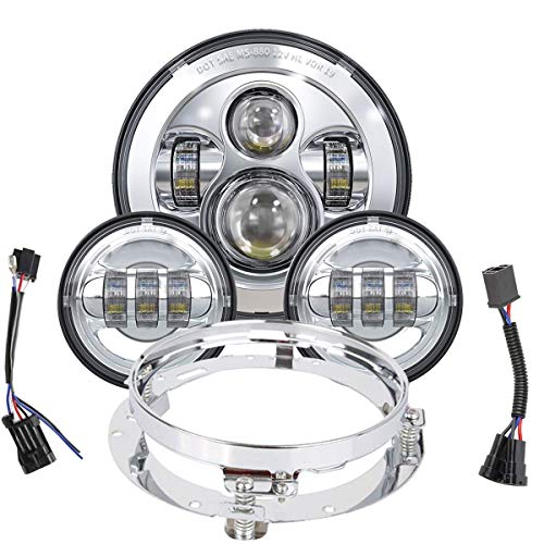 TRUCKMALL 7 inch LED Headlight Fog Passing Lights DOT Kit Ring Motorcycle for Harley Davidson Touring Road King Ultra Classic Electra Street Glide Tri Cvo Heritage Softail Slim Deluxe Fatboy Chrome