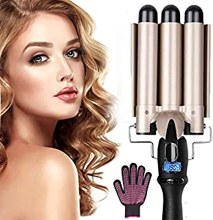 Hair Curler,3 Barrel Hair Curling Wand,80-210 LCD Temperature Display Control for Long/Short Hair, 25mm (Gold)