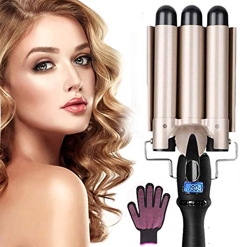 Hair Curler,3 Barrel Hair Curling Wand,80-210 LCD Temperature Display Control for Long/Short Hair, 25mm (Gold)