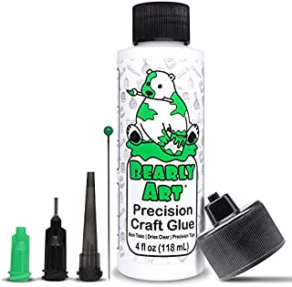 Bearly Art Precision Craft Glue - The Original - 4fl oz - Tip Kit Included - Dries Clear - Metal Tip - Wrinkle Resistant - Flexible and Crack Resistant - Strong Hold Adhesive - Made in USA