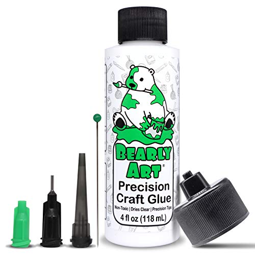 Bearly Art Precision Craft Glue - The Original - 4fl oz - Tip Kit Included - Dries Clear - Metal Tip - Wrinkle Resistant - Flexible and Crack Resistant - Strong Hold Adhesive - Made in USA