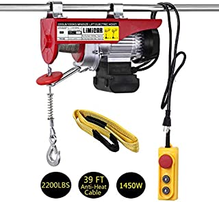 LIMICAR 2200LBS Overhead Lift Electric Hoist Crane Garage Ceiling Pulley Winch Remote Control Power System with Premium Straps 6.6'x3