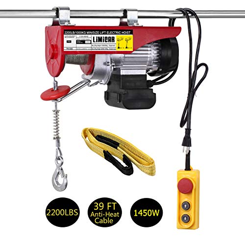 LIMICAR 2200LBS Overhead Lift Electric Hoist Crane Garage Ceiling Pulley Winch Remote Control Power System with Premium Straps 6.6'x3