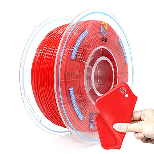 YOUSU Flexible TPU 3D Printer Filament,Red,1.75mm 1kg, Dimensional Accuracy +/- 0.03 mm,95A Shore Hardness and Good Layer bonding Performance.