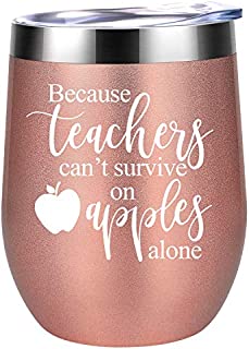 Teacher Valentines Gifts, Teacher Gifts for Women - Funny Birthday, Valentines Day Gifts for Teachers - Teacher Appreciation Gifts - Coolife Wine Tumbler Mug - Teachers Can't Survive on Apples Alone