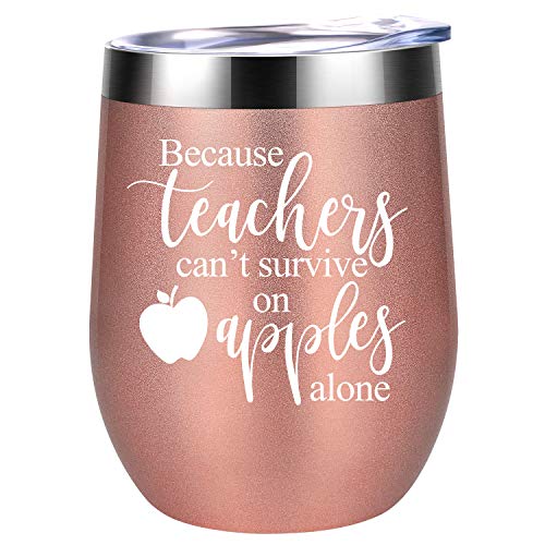 Teacher Valentines Gifts, Teacher Gifts for Women - Funny Birthday, Valentines Day Gifts for Teachers - Teacher Appreciation Gifts - Coolife Wine Tumbler Mug - Teachers Can't Survive on Apples Alone