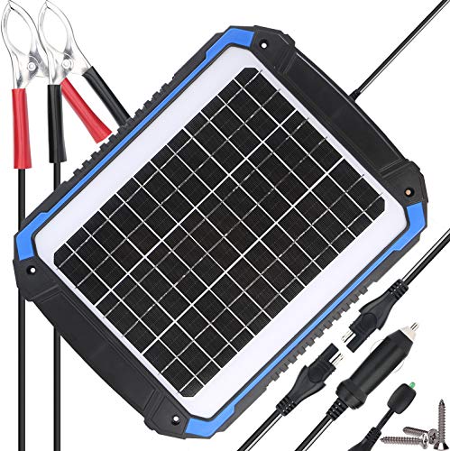 SUNER POWER 12V Solar Car Battery Charger & Maintainer - Portable 14W Solar Panel Trickle Charging Kit for Automotive, Motorcycle, Boat, Marine, RV, Trailer, Powersports, Snowmobile, etc.