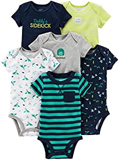 Simple Joys by Carter's Baby Boys 6-Pack Short-Sleeve Bodysuit, Navy/Turquoise, 0-3 Months