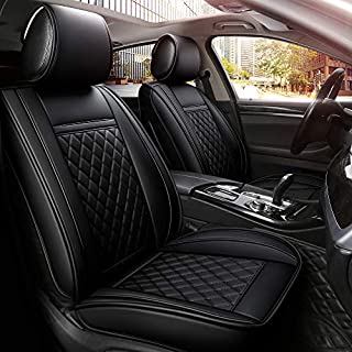 INCH EMPIRE Easy to Clean Car Seat Cover Synthetic Leather Car Seat Cushion - Adjustable Back Universal Fit for Chevrolet Jeep Honda Hyundai Kia Toyota Sedan Hatchback SUV Pickup (Black Grid Full Set)