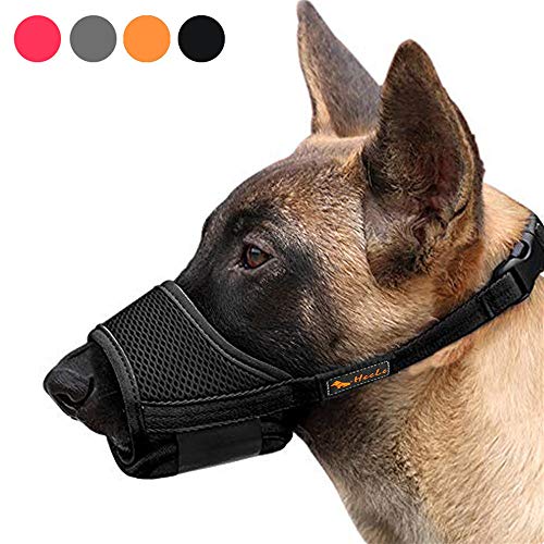 Heele Dog Muzzle Nylon Soft Muzzle Anti-Biting Barking SecureMesh Breathable Pets Mouth Cover for Small Medium Large Dogs(XL, Black)