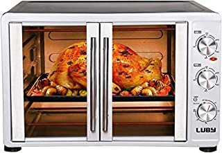 LUBY Large Toaster Oven Countertop, French Door Designed, 18 Slices, 14'' pizza, 20lb Turkey, Silver