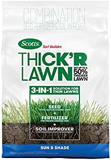 Scotts Turf Builder Thick'R Lawn Sun & Shade - 3 in 1 Lawn Fertilizer, Seed, & Soil Improver for a Thicker, Greener Lawn, Seeds up to 4,000 Sq Ft, 40 Lb