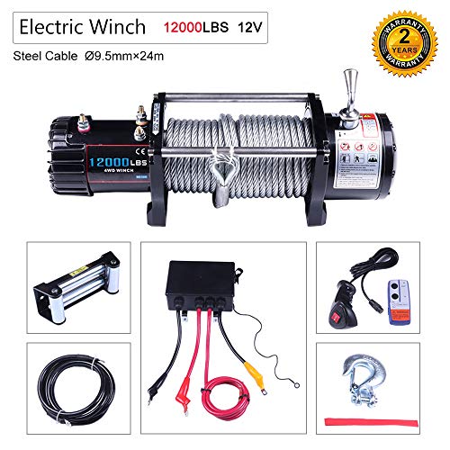 OCPTY Winches Waterproof Offroad 12000 lbs Load 12V Electric Winch with Clevis Hook and Fairlead,Control Box,Set of Bolts,Wireless Remote Control,Hand Remote Control,Negative Wire,Instruction Manual