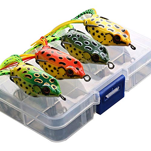 G.S YOZOH Frog Lures Topwater, Bass Fishing Lures Soft Swimbait Baits with Tackle Box for Bass Trout Snakehead Salmon, Pack of 4