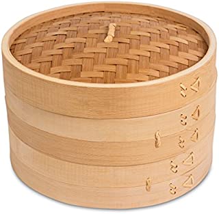 BirdRock Home 10 Inch Bamboo Steamer for Cooking Vegetables and Dumplings - Classic Traditional 2 Tier Design - Healthy Food Prep - Great for Dim Sum, Chicken, Fish, Veggies - Steam Basket - Natural