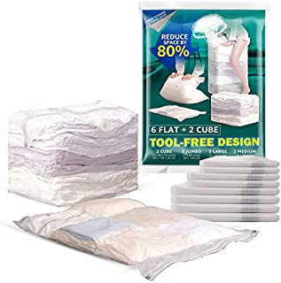 VELMADE Vacuum Storage Space Saver Bags for Bedding, Duvets,Pillows,Curtains,Blankets,Clothes 8-Pcs(2Cube+2Jumbo+2Large+2Medium), Pump-Free Exhaust and Cover-Free