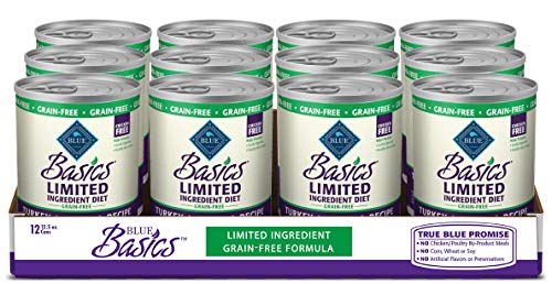 Blue Buffalo Basics Limited Ingredient Diet, Grain Free Natural Senior Wet Dog Food, Turkey 12.5-oz cans (Pack of 12)