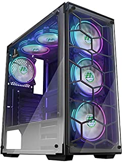 MUSETEX Phantom Black ATX Mid-Tower Case with USB3.0 and 6pcs 120mm ARGB Fans Pre-Installed, Tempered Glass Panels Gaming PC Case Computer Chassis907-W6