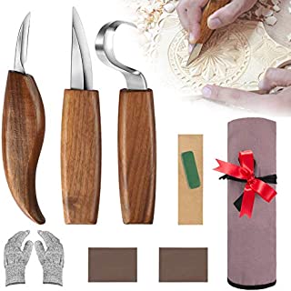 Wood Carving Tools for Beginners, Wood Carving Kit with Carving Hook Knife, Whittling Knife, Chip Carving Knife, Gloves, Carving Knife Sharpener for Spoon Bowl Kuksa Cup, Tool Gift for Men Dad Husband