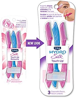 Schick Hydro Silk Touch-Up Multipurpose Exfoliating Dermaplaning Tool, Eyebrow Razor, and Facial Razor with Precision Cover, 3 Count (Packaging May Vary)