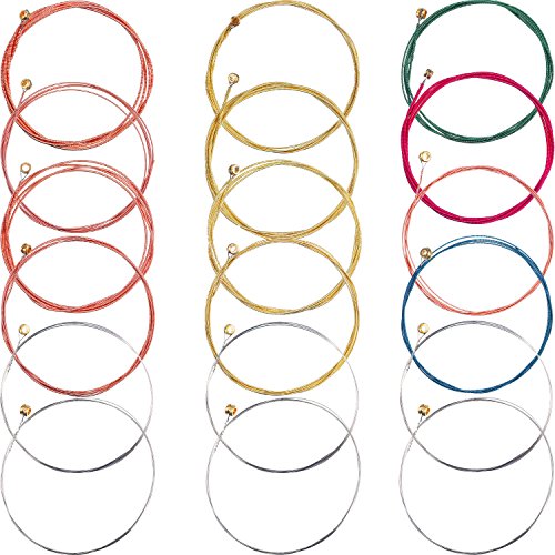 Bememo 3 Sets of 6 Guitar Strings Replacement Steel String for Acoustic Guitar (1 Brass Set, 1 Copper Set and 1 Multicolor Set)