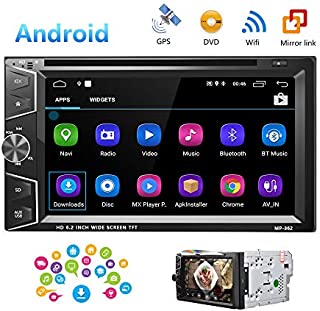 Camecho Double Din Android Car Stereo Radio 6.2'' Touch Screen DVD/CD Player Build-in GPS Navigation WiFi Bluetooth Support Android iOS Mirror Link with FM/AM/USB/SD/Backup Camera Input/APP Download