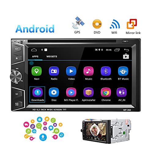 Camecho Double Din Android Car Stereo Radio 6.2'' Touch Screen DVD/CD Player Build-in GPS Navigation WiFi Bluetooth Support Android iOS Mirror Link with FM/AM/USB/SD/Backup Camera Input/APP Download