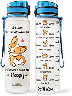 64HYDRO 32oz 1Liter Motivational Water Bottle with Time Marker, Whatever You Decide to do in Life Make Sure it Makes You Happy Corgi Dog Lover HAL1806004 Water Bottle