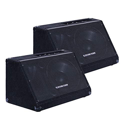 Sound Town 2-Pack Powered DJ PA Stage Monitor Speakers METIS-12MPW-PAIR 12 500W with Compression Driver for Live Sound, Bar, Church