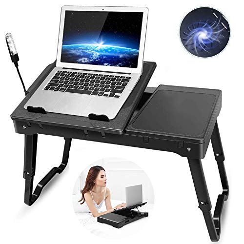 GPCT Laptop Table for Bed, Bed Table Trays for Eating and Laptops with Adjustable Laptop Stand, Multi-Functional Lap Desk with Internal Cooling Pad, LED Desk Lamp, 4 Port USB Hub, Mouse Pad