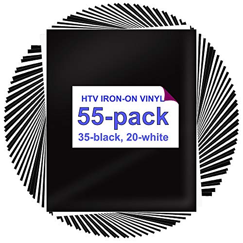 HTV Heat Transfer Vinyl Bundle 55-PCS Black & White Iron On Vinyl Sheets 12