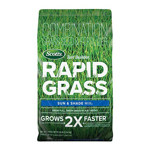 Scotts Turf Builder Rapid Grass Sun & Shade Mix: up to 2,800 sq. ft., Combination Seed & Fertilizer, Grows in Just Weeks, 5.6 lbs