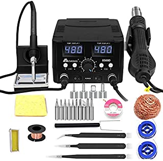 MYPOVOS 2 IN 1 750W LED Digital Soldering Station Hot Air Gun Rework Station Electric Soldering Iron For Phone PCB IC SMD BGA Welding SET 110V (8588D SET1)