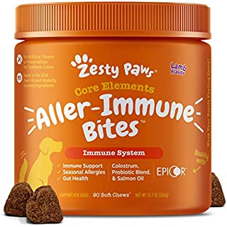 Zesty Paws Allergy Immune Supplement for Dogs Lamb- with Omega 3 Wild Alaskan Salmon Fish Oil & EpiCor + Digestive Prebiotics & Probiotics - Anti Itch & Skin Hot Spots + Seasonal Allergies - 90 Chews