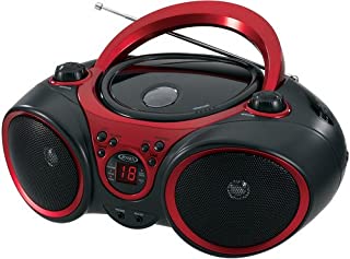 JENSEN CD-490 Portable Stereo CD Player with AM/FM Radio and Aux Line-In, Red and Black