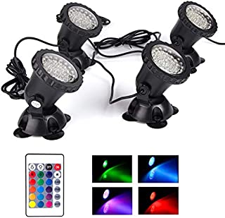 Pond Lights Waterproof IP68 Multi-Color Dimmable Submersible Fountain Light Underwater 36 LED Landscape Spotlight, Remote Control Memory for Pond Aquarium Garden Yard Lawn Pathway, Set of 4