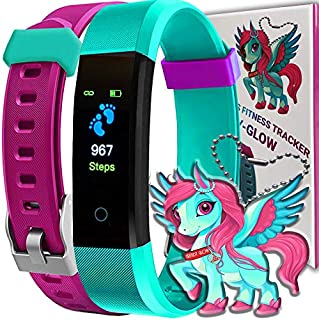 Kids Fitness Tracker for Kids Activity Tracker - UNICORN Smart Watch Boys Girls Teens Step Counter Sleep Pedometer GPS Heart Rate Alarm Reminder Notification TRENDY PRO GLOW UNICORN 2 Band PURPLE AQUA