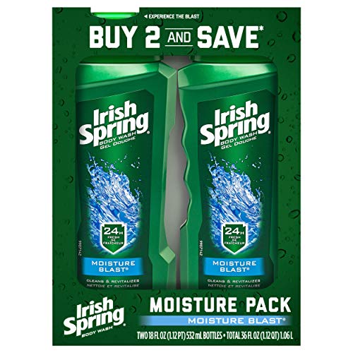 Irish Spring Moisturizing Men's Body Wash Shower Gel, Moisture Blast - 18 Fluid Ounce (2 Pack)